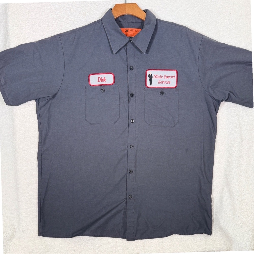 Red Kap "Dick" Male Escort Service Button Down XL Short Sleeve Shirt Halloween